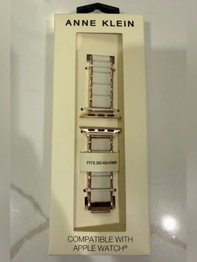 Anne Klein Cream Ceramic Link Apple Watch Band with Rose Gold Accents